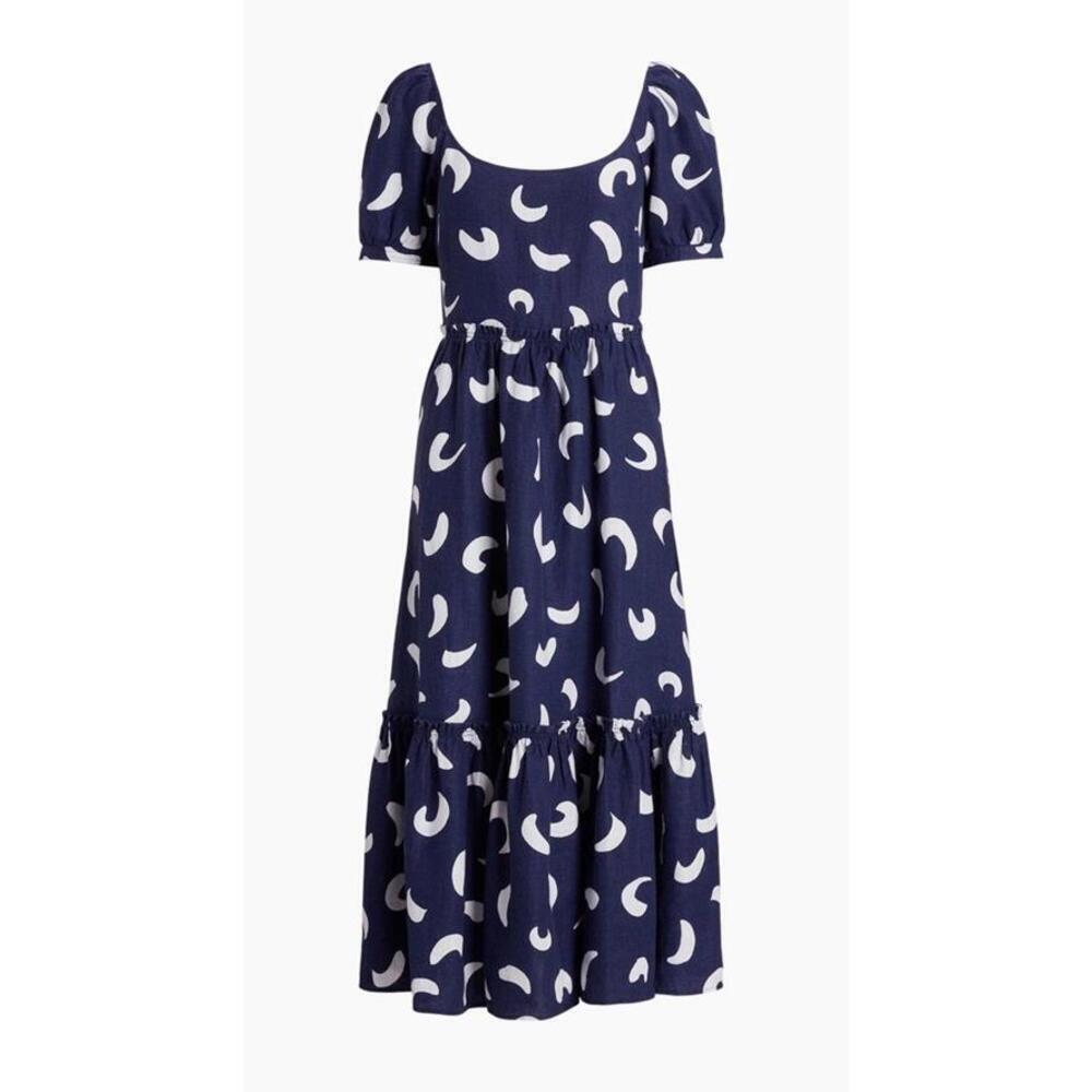 $498 Polo Ralph Lauren Abstract LinenTiered Midi Navy Women’s Dress Size 0 - Picture 4 of 9